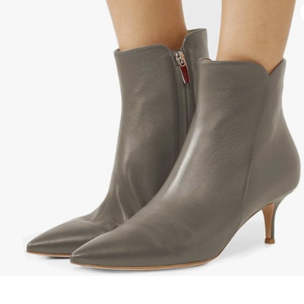 YDN Women Dressy Kitten Low Heel Ankle Boots Pointed Toe Booties Grey Shoes